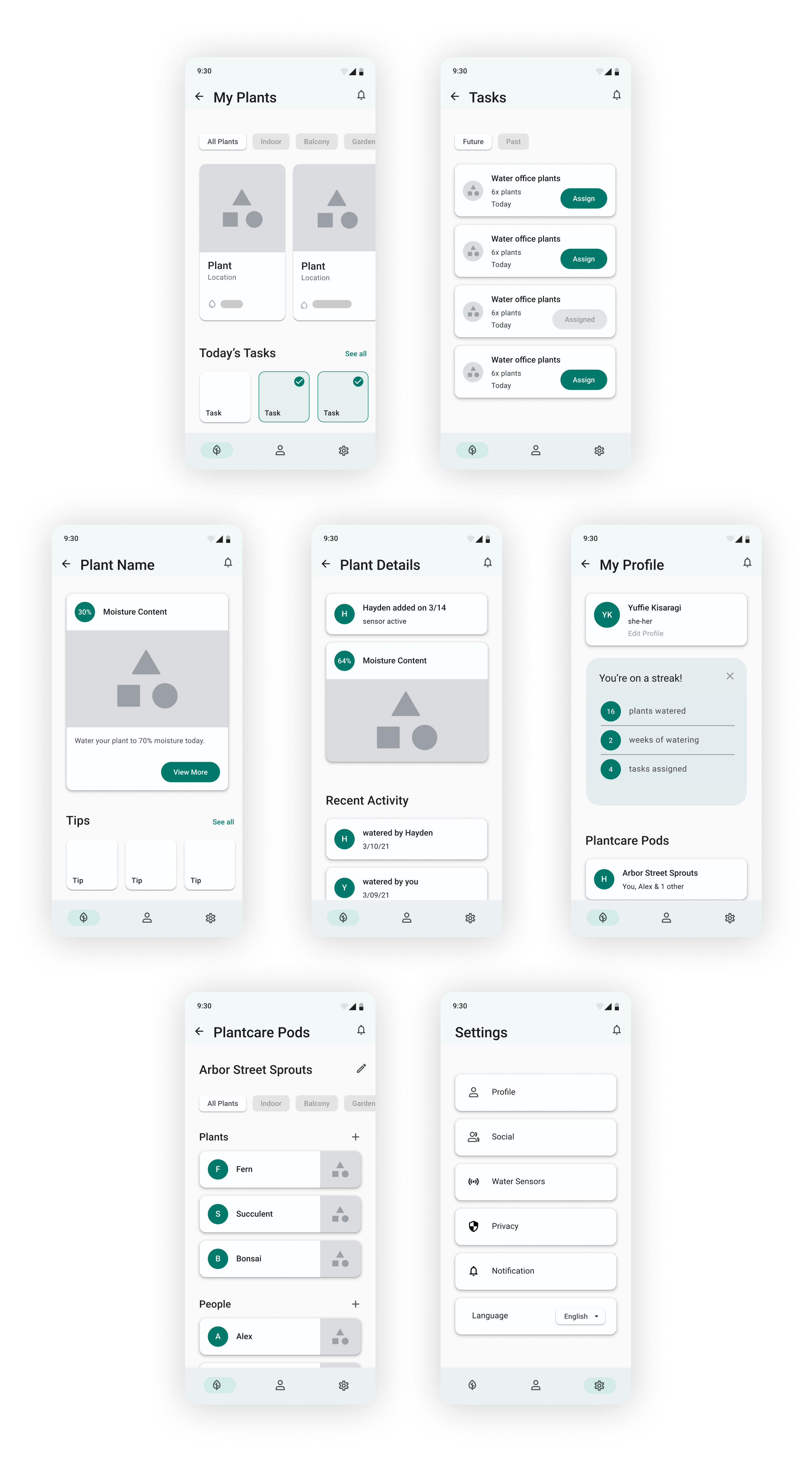 Plantcare Assistant Wireframes