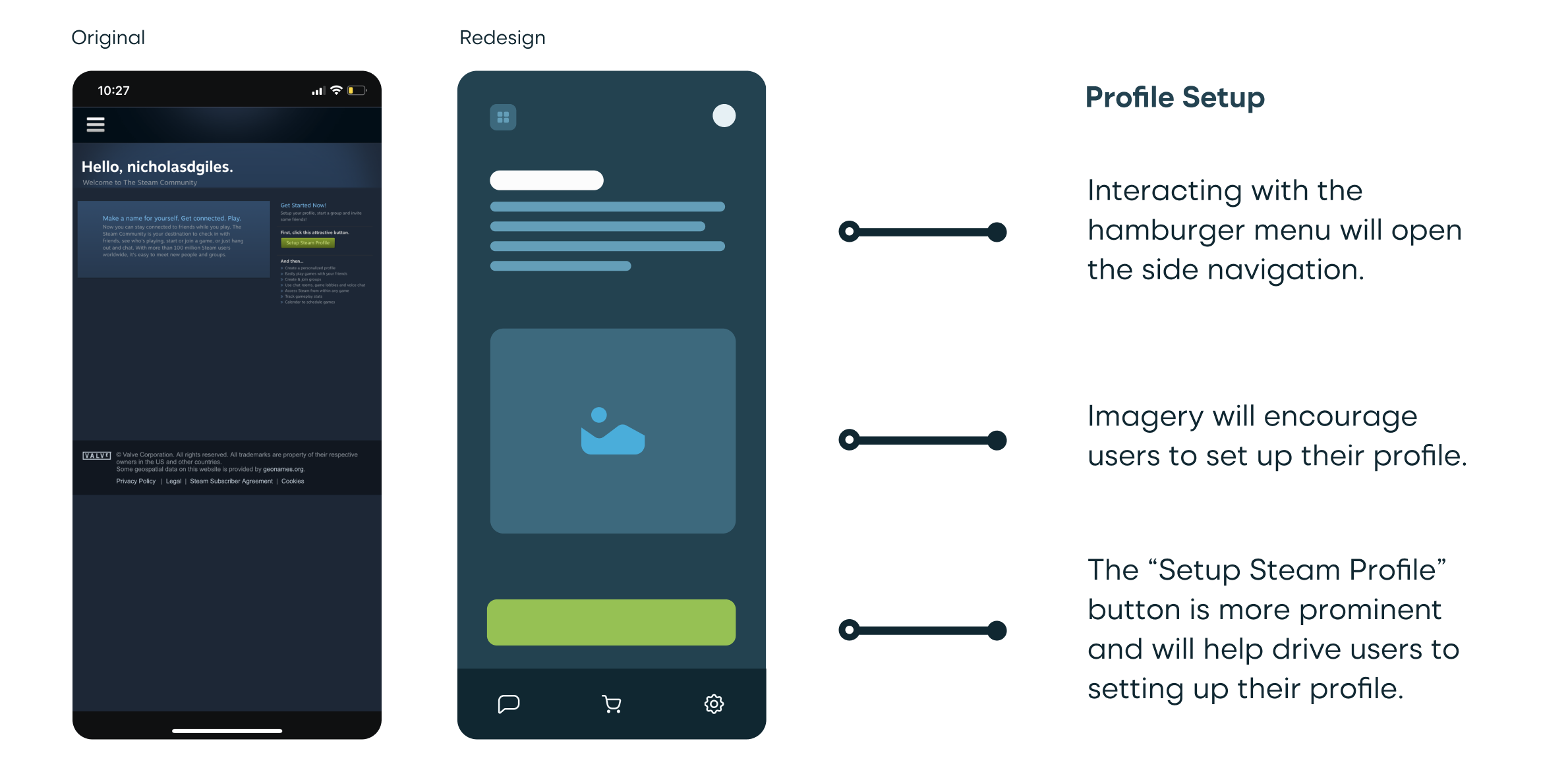 Steam Redesign Key Wireframes